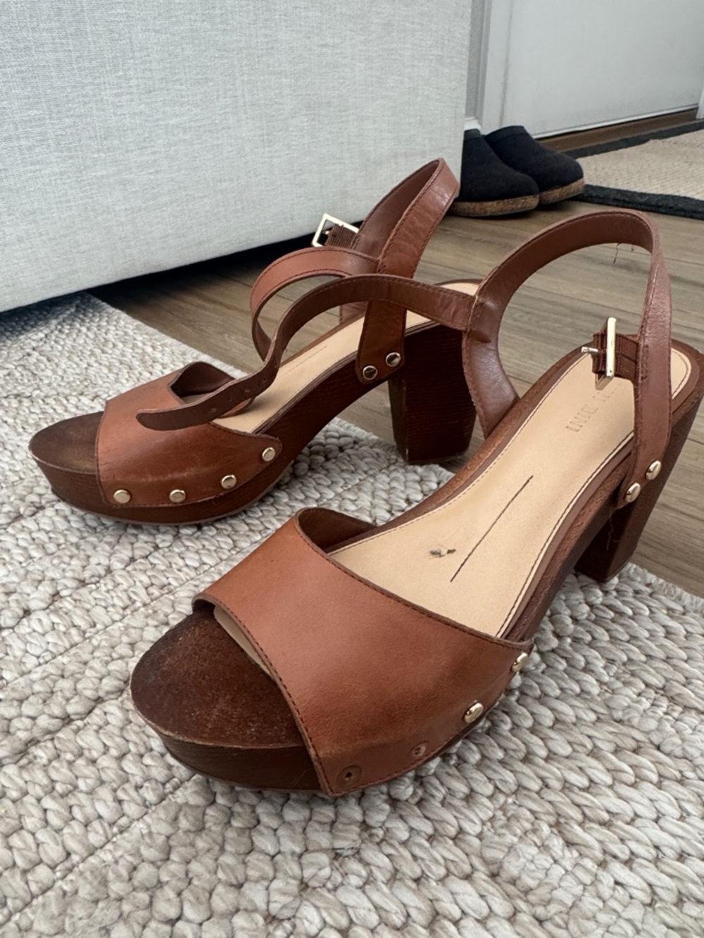 Gianni Bini Cognac Brown Leather Slingback Sandals